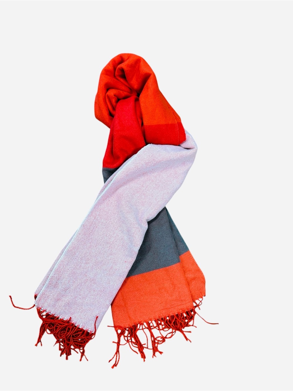 GAP chunky pink red gray colorblock fringe scarf fall warm cozy holidays - Picture 4 of 6